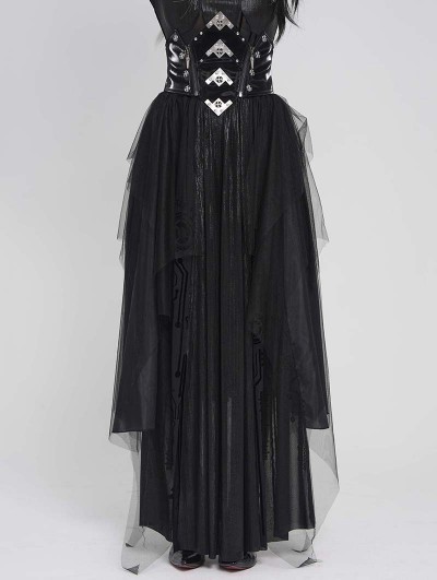 Devil Fashion Black Gothic Punk Corset Belted Irregular Layered Long Skirt