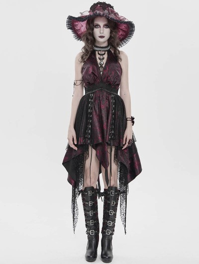 Devil Fashion Black and Red Sexy Gothic Halter Cut Out Irregular Ruffle Dress