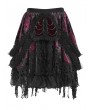 Devil Fashion Black and Red Gothic Velvet Embroidered Fringe Short Skirt
