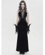Devil Fashion Black Retro Sexy Gothic Plunging Strappy Velvet Long Fishtail Dress