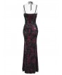 Devil Fashion Black and Red Retro Sexy Gothic Plunging Strappy Velvet Long Fishtail Dress