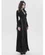 Devil Fashion Black Sexy Gothic Deep V-Neck High Slit Velvet Maxi Dress