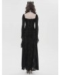 Devil Fashion Black Sexy Gothic Deep V-Neck High Slit Velvet Maxi Dress