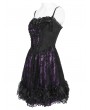 Devil Fashion Black and Purple Gothic Beaded Floral Lace Short Party Dress