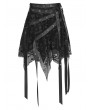 Devil Fashion Black Gothic Skull Mesh Asymmetric Eyelet Strap Punk Skirt