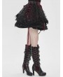 Devil Fashion Black Gothic Red Ribbon Lace-Up Sequin Beaded Short Skirt