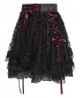 Devil Fashion Black Gothic Red Ribbon Lace-Up Sequin Beaded Short Skirt