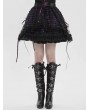 Devil Fashion Black Gothic Purple Ribbon Lace-Up Sequin Beaded Short Skirt