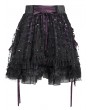 Devil Fashion Black Gothic Purple Ribbon Lace-Up Sequin Beaded Short Skirt