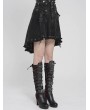 Devil Fashion Black Gothic Punk Skull Lace Up Pleated High-Low Skirt