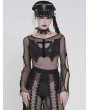 Devil Fashion Black Gothic Batwing Patch Mesh Flared Sleeve T-Shirt for Women