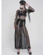 Devil Fashion Black Gothic Batwing Patch Mesh Flared Sleeve T-Shirt for Women