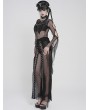 Devil Fashion Black Gothic Batwing Patch Mesh Flared Sleeve T-Shirt for Women