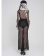 Devil Fashion Black Gothic Batwing Patch Mesh Flared Sleeve T-Shirt for Women