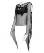 Devil Fashion Black Gothic Batwing Patch Mesh Flared Sleeve T-Shirt for Women