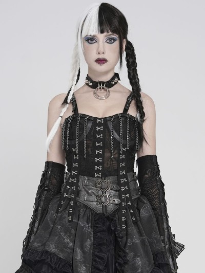 Devil Fashion Black Gothic Punk Hook and Eye Strap Corset Top for Women