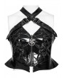 Devil Fashion Black Gothic Punk Cross Buckle Strap Halter Top for Women