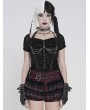 Devil Fashion Black Gothic Punk Rivet Ruched Drawstring T-shirt for Women
