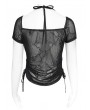 Devil Fashion Black Gothic Punk Rivet Ruched Drawstring T-shirt for Women