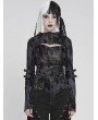 Devil Fashion Black Gothic Cut Out Ruched Long Sleeve T-Shirt for Women