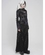Devil Fashion Black Gothic Cut Out Ruched Long Sleeve T-Shirt for Women