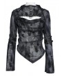 Devil Fashion Black Gothic Cut Out Ruched Long Sleeve T-Shirt for Women