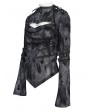 Devil Fashion Black Gothic Cut Out Ruched Long Sleeve T-Shirt for Women