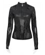 Devil Fashion Black Gothic Zip Stand-Up Collar Patterned T-Shirt for Women
