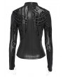 Devil Fashion Black Gothic Zip Stand-Up Collar Patterned T-Shirt for Women