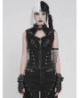Devil Fashion Black Gothic Punk Buckle Studded Zip-Up Vest Top for Women
