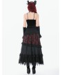 Dark in love Black and Red Gothic Velvet Lace Appliqued Corset Top for Women