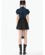 Dark in love Black Gothic Bat Wing Buckle Strap Short Dress with Tail