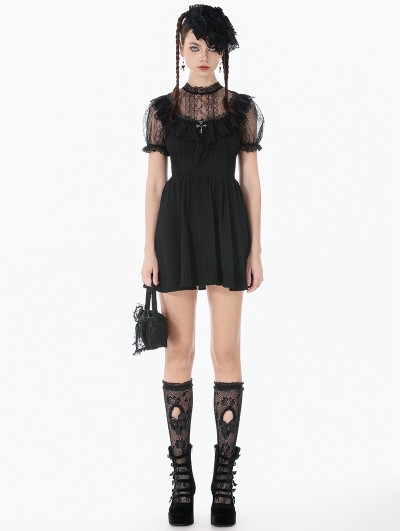 Dark in love Black Gothic Dark Lace Illusion Panelled Short Dress