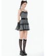 Dark in love Grey and Black Striped Gothic Layered Ruffle Mini Dress