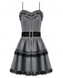 Dark in love Grey and Black Striped Gothic Layered Ruffle Mini Dress