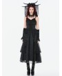 Dark in love Black Gothic Satin Ruched Layered Lace Long Party Dress