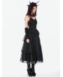 Dark in love Black Gothic Satin Ruched Layered Lace Long Party Dress
