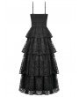 Dark in love Black Gothic Satin Ruched Layered Lace Long Party Dress