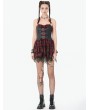 Dark in love Red and Black Plaid Punk Gothic Leather Spliced Short Dress
