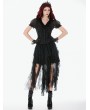 Dark in love Black Gothic Sheer Ruffle Puff Sleeve Blouse for Women