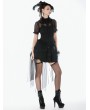 Dark in love Black Gothic Mesh Sheer Lace Ruffle Blouse for Women