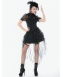 Dark in love Black Gothic Mesh Sheer Lace Ruffle Blouse for Women