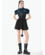 Dark in love Blue Gothic Academy Striped Puff Sleeve Blouse for Women