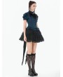 Dark in love Blue Gothic Academy Striped Puff Sleeve Blouse for Women