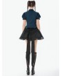 Dark in love Blue Gothic Academy Striped Puff Sleeve Blouse for Women