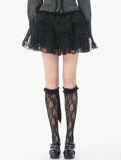 Dark in love Black Gothic Lace Tiered Bustle Tail Skirt