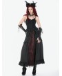 Dark in love Black and Red Gothic Floral Lace Retro Maxi Skirt
