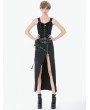 Dark in love Black Gothic Punk Metal Distressed Lace-Up Vest Top for Women