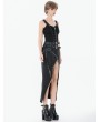 Dark in love Black Gothic Punk Metal Distressed Lace-Up Vest Top for Women