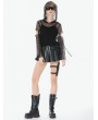 Dark in love Black Gothic Punk Mesh Hollow-Out Hooded Top for Women